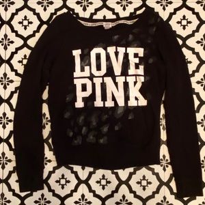 Pink Victoria Secrets black sweatshirt Large